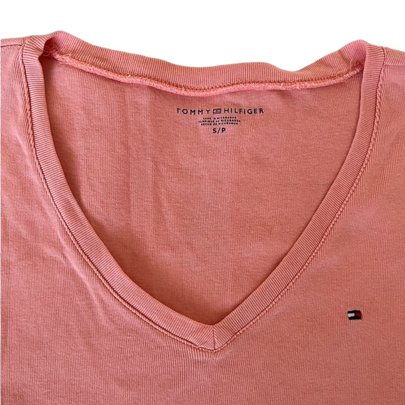Tommy Hilfiger Salmon Pink Short Sleeve V-Neck Cotton T-Shirt Size S - Picture 5 of 5